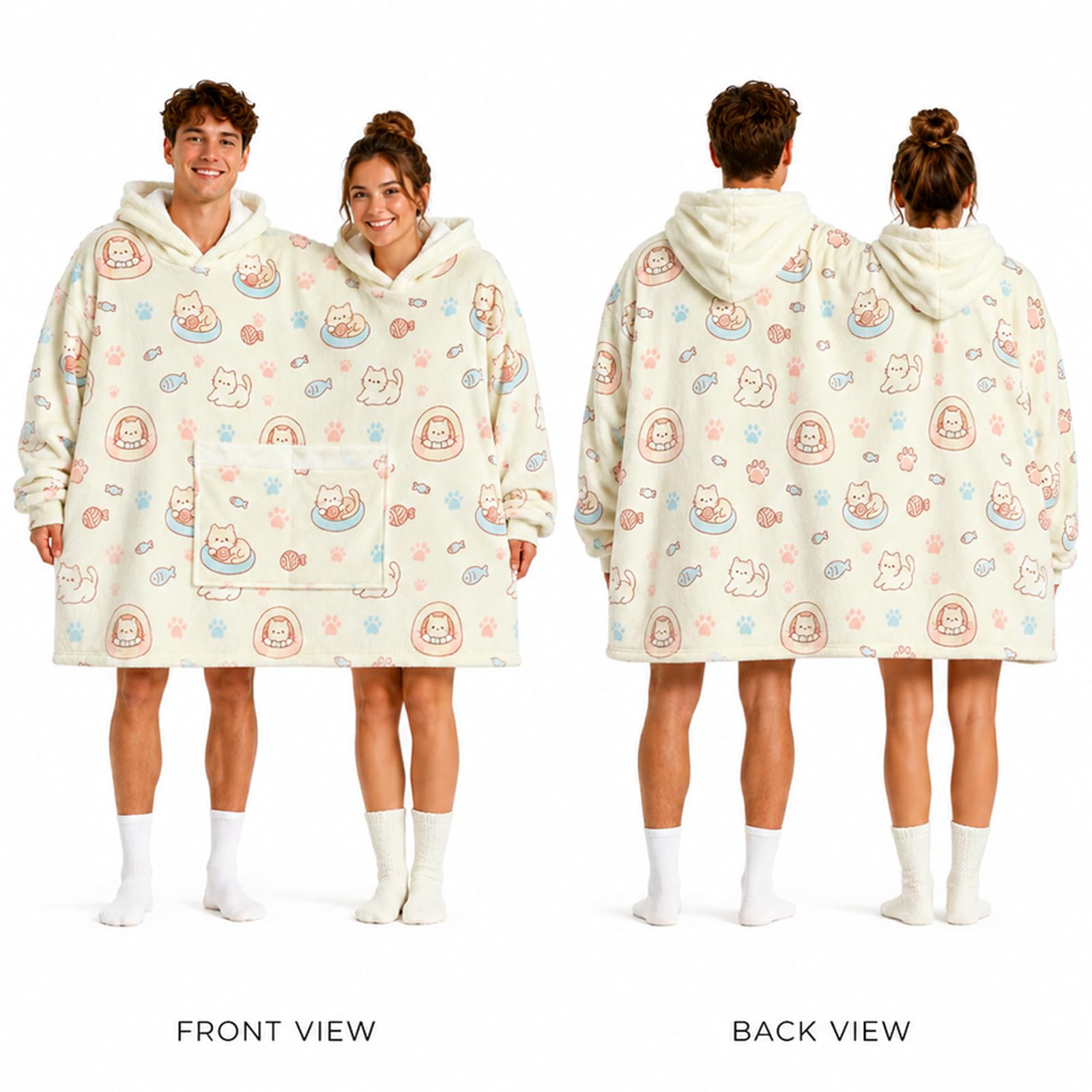 Partner Hoodie Pyjama Set für Paare Oversize Matching Sweatshirts Doppelkapuze Kuschelige Flanell Onesie Hausanzug Geschenk für Sie & Ihn