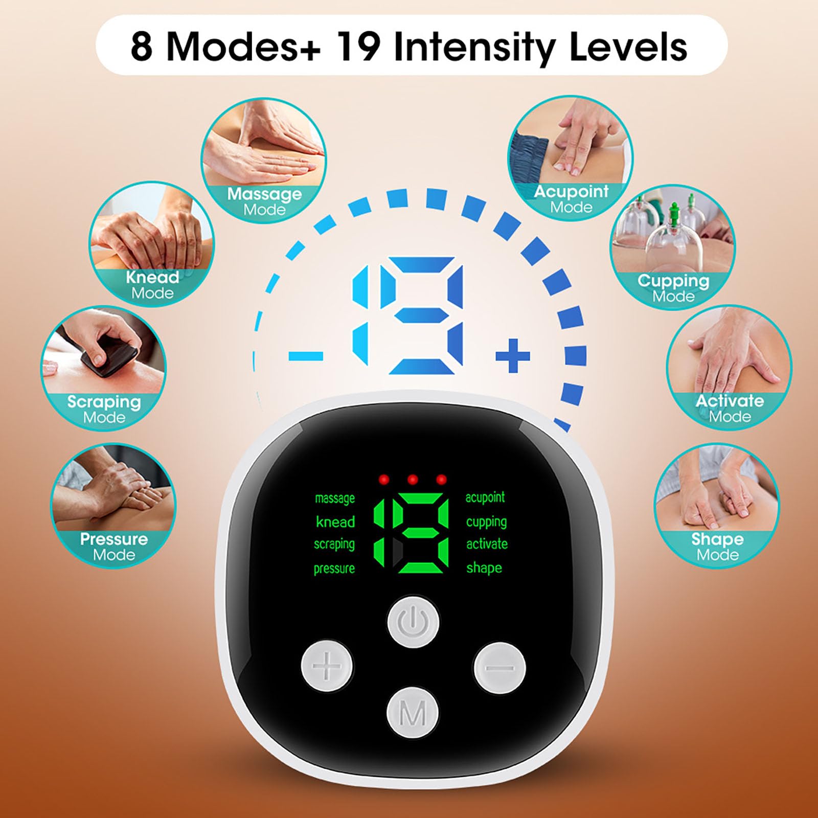 Cinturón de Masaje Lumbar con Calor (Blanco) | 3 Ajustes de Temperatura, 8 Modos de Masaje, 19 Niveles de Intensidad de Masaje, para Aliviar el Dolor de Espalda