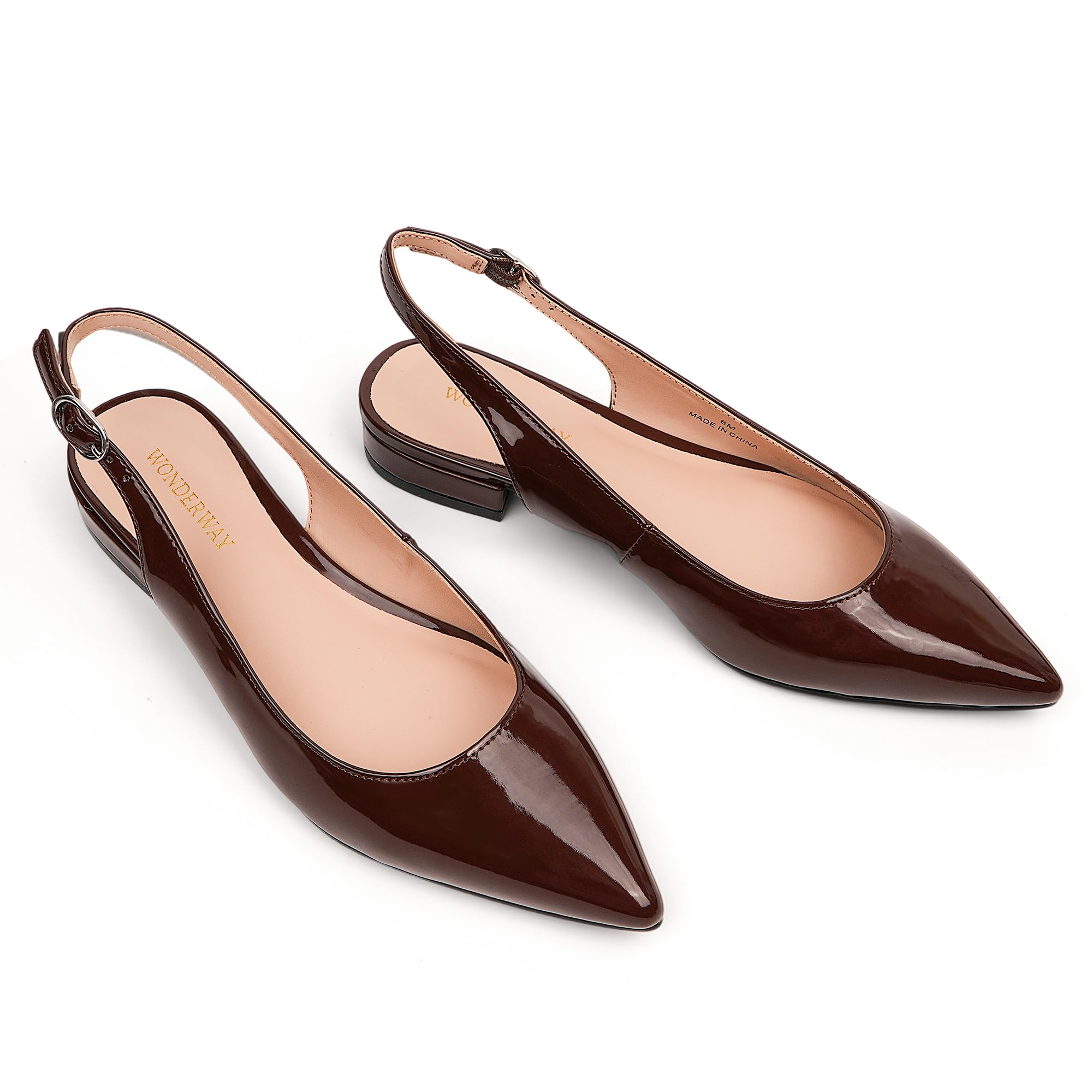 WONDERWAY Damen Slingback Flache Schuhe mit Spitzkappe für feierlich, lässig, Arbeit, Hochzeit, Braun, 40 EU