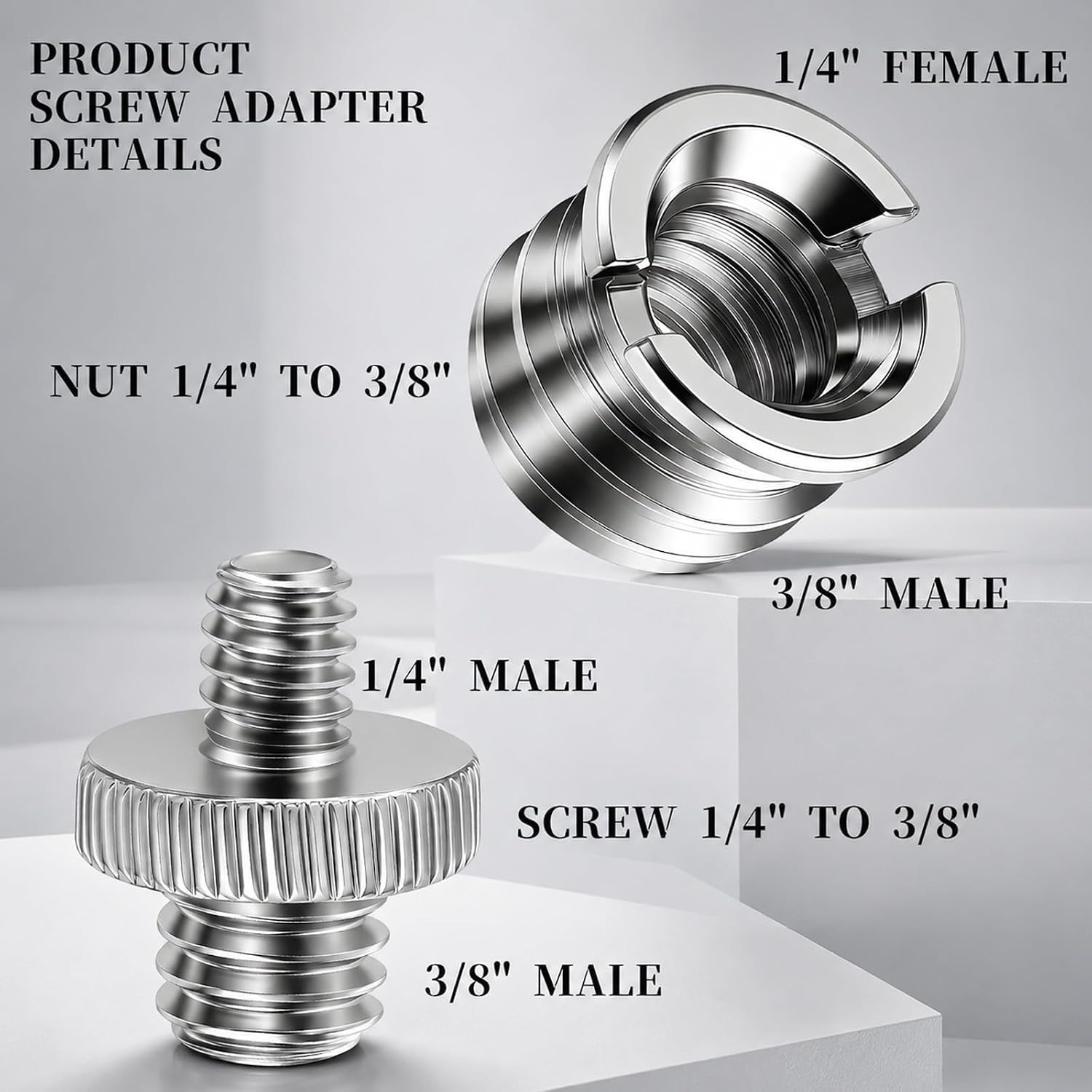 3 PCS 1/4 Inch to 3/8 Inch Tripod Adapter & 3PCS 3/8 to 1/4 Mount Screws Adapter, Threaded Screws Adapters Double Head Stud Standard Mounting Thread Converter for Camera Tripod Monopod Light Stand image 3