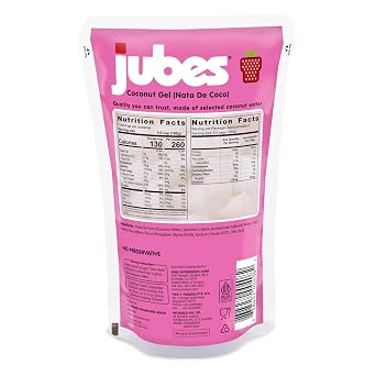 Jubes Strawberry & Mango Nata De Coco Jelly Cubes (12.7 oz, 3 of Each Flavor) - Strawberry & Mango Coconut Jelly Cubes for Sago - Coconut Gel in Syrup Toppings for Fruit Tea, Boba, Bubble Tea, Drinks, Desserts Yogurt, Ice Cream, Beverage