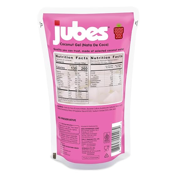 Jubes Strawberry & Mango Nata De Coco Jelly Cubes (12.7 oz, 3 of Each Flavor) - Strawberry & Mango Coconut Jelly Cubes for Sago - Coconut Gel in Syrup Toppings for Fruit Tea, Boba, Bubble Tea, Drinks, Desserts Yogurt, Ice Cream, Beverage