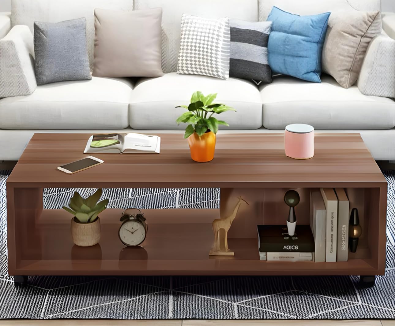 MATTERHORN Wooden Coffee Table, Centre Table, Drawing Room Table, Tea Table with Wheels and Shelf for Storage (DIY, 80 x 40 x 40 cm, MOCT-R92101mayvar) (Oak Brown)