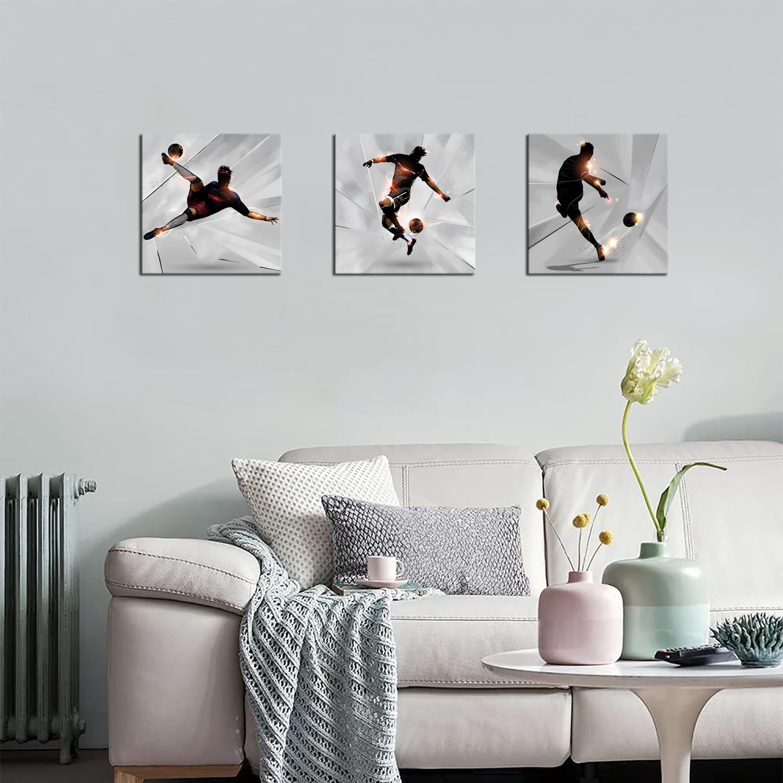 KLVOS Stampe artistiche da parete a tema calcio, per camera da letto, camera da letto, 30,5 x 30,5 x 30,5 cm, 3 pannelli
