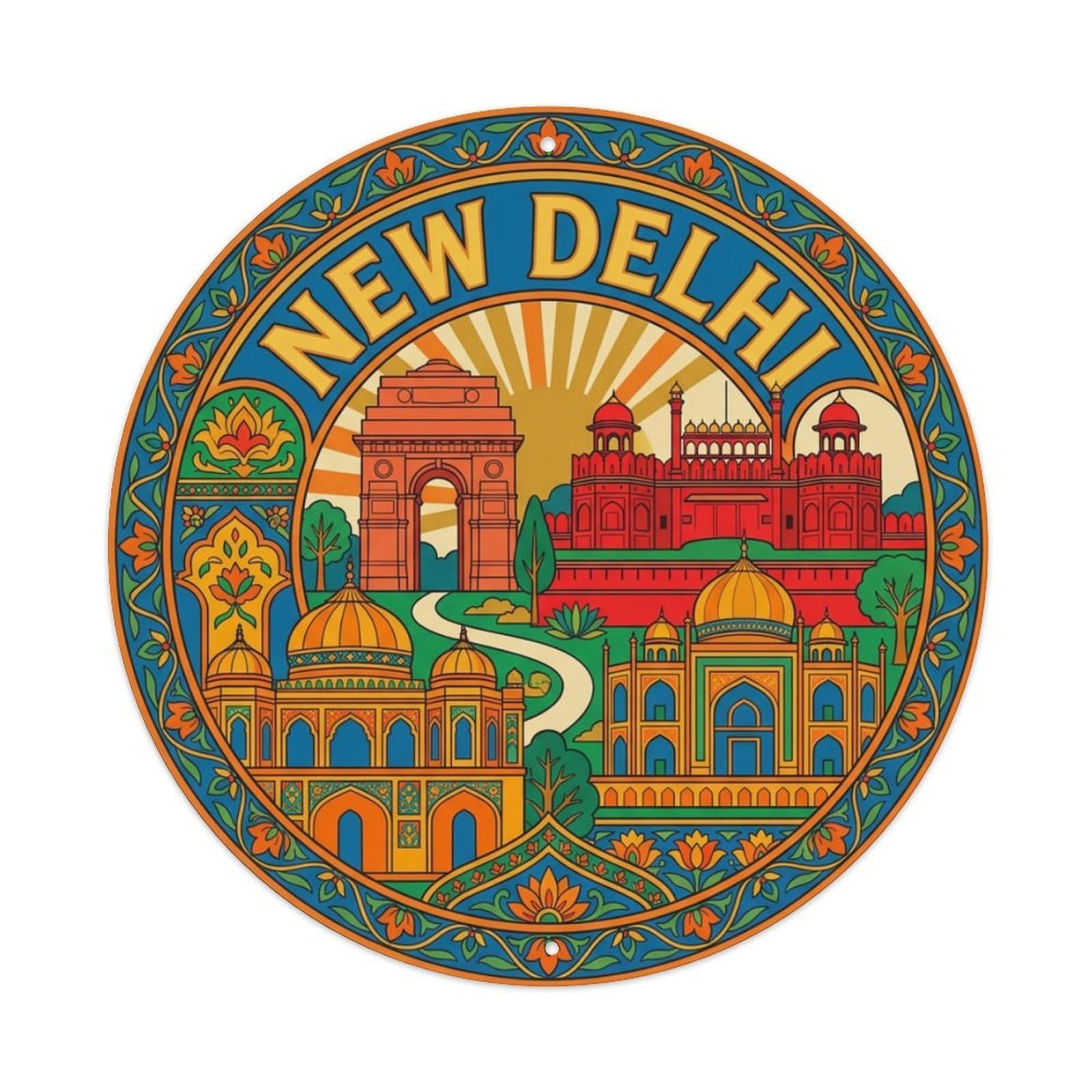 Vintage Travel India New Delhi Vintage Metal Tin Sign Plaque Wall Decor for Cafe, Club Bar, Office, Garden Metal Poster 8x8Inch