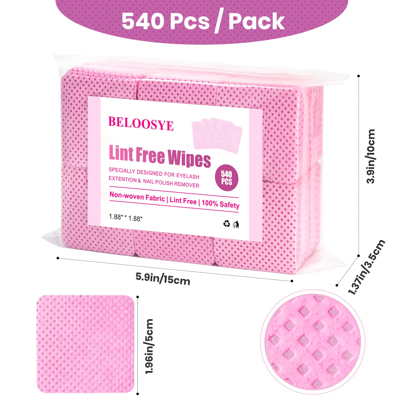 540 toallitas de uñas sin pelusas, toallitas con pegamento para extensiones de pestañas, súper absorbentes, suaves y no tejidas, toallitas quitaesmalte de uñas, paño de limpieza para suministros de 3