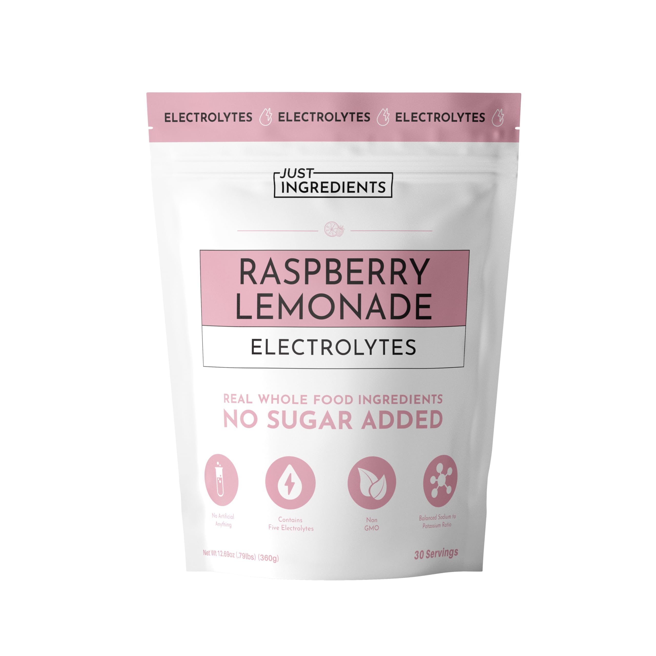 Raspberry Lemonade Electrolytes – 30‑Serving Hydration Drink Mix with Coconut Water, Essential Minerals & Real Fruit Flavors – Sweetened with Monk