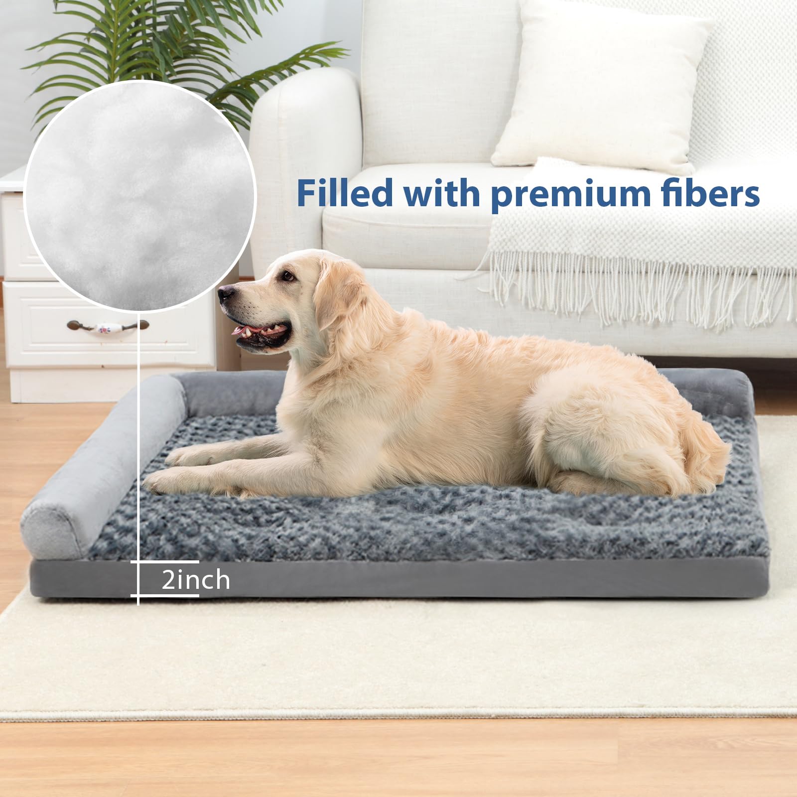 FurryWee Washable Dog Beds for Large Sized Dogs, XL Dog Bed, XLarge Dog Bed Mat, Dog Sofa Couch Bed with L-Shaped Bolster, Cozy Plush, Pet Bed with Non-Skid Bottom 40x32 inch