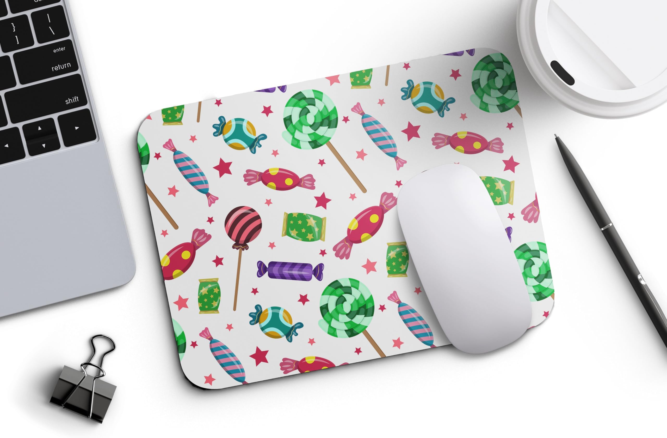Candy Pattern Printed Mousepad Anti Slip Rubber Base Smooth Surface for Gaming Office Work Study Laptop Desktop Mouse Pad 9 x 7.5 Inch