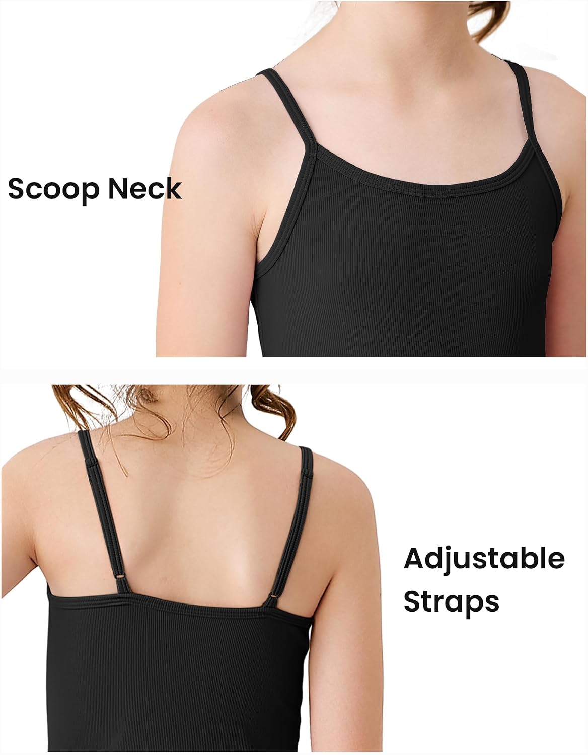 JOCMIC Girls Tank Tops Cami Camisole with Adjustable Spaghetti Straps Ribbed Knit Undershirts for Dance Yoga