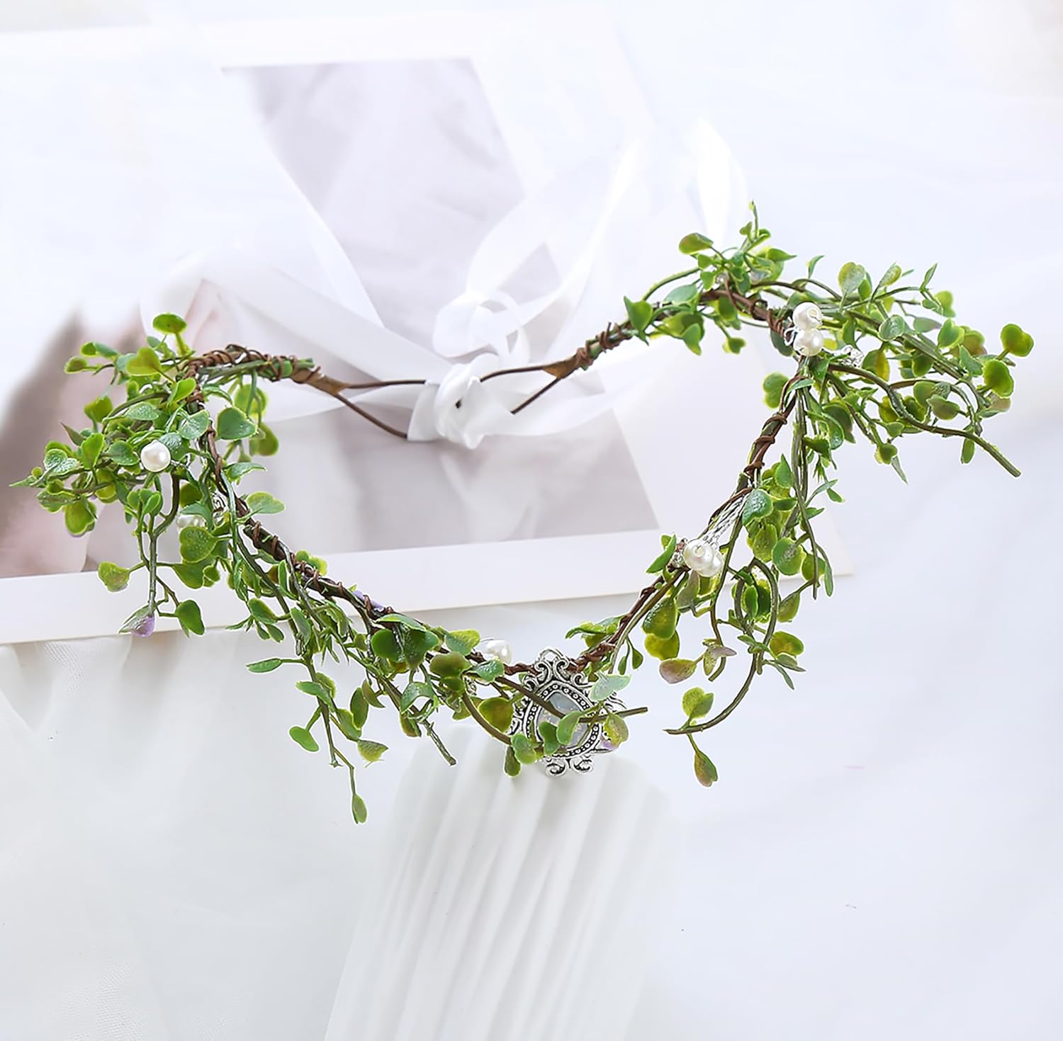 Vivivalue Elf Crown Fairy Flower Headband Woodland Floral Headpiece Forest Elven Circlet for Women Halloween Renaissance Wedding Bridal Cosplay Prom Photo Props - Image 3