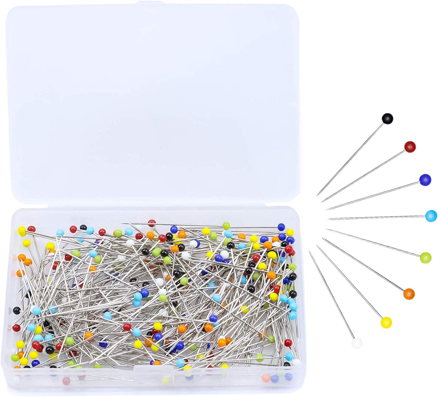 Glass Head Pins, 250 Colored Heads Sewing Pins, Multicolor, Stainless Steel & Glass, Colored Style, Dressmaking, Quilting, Crafts