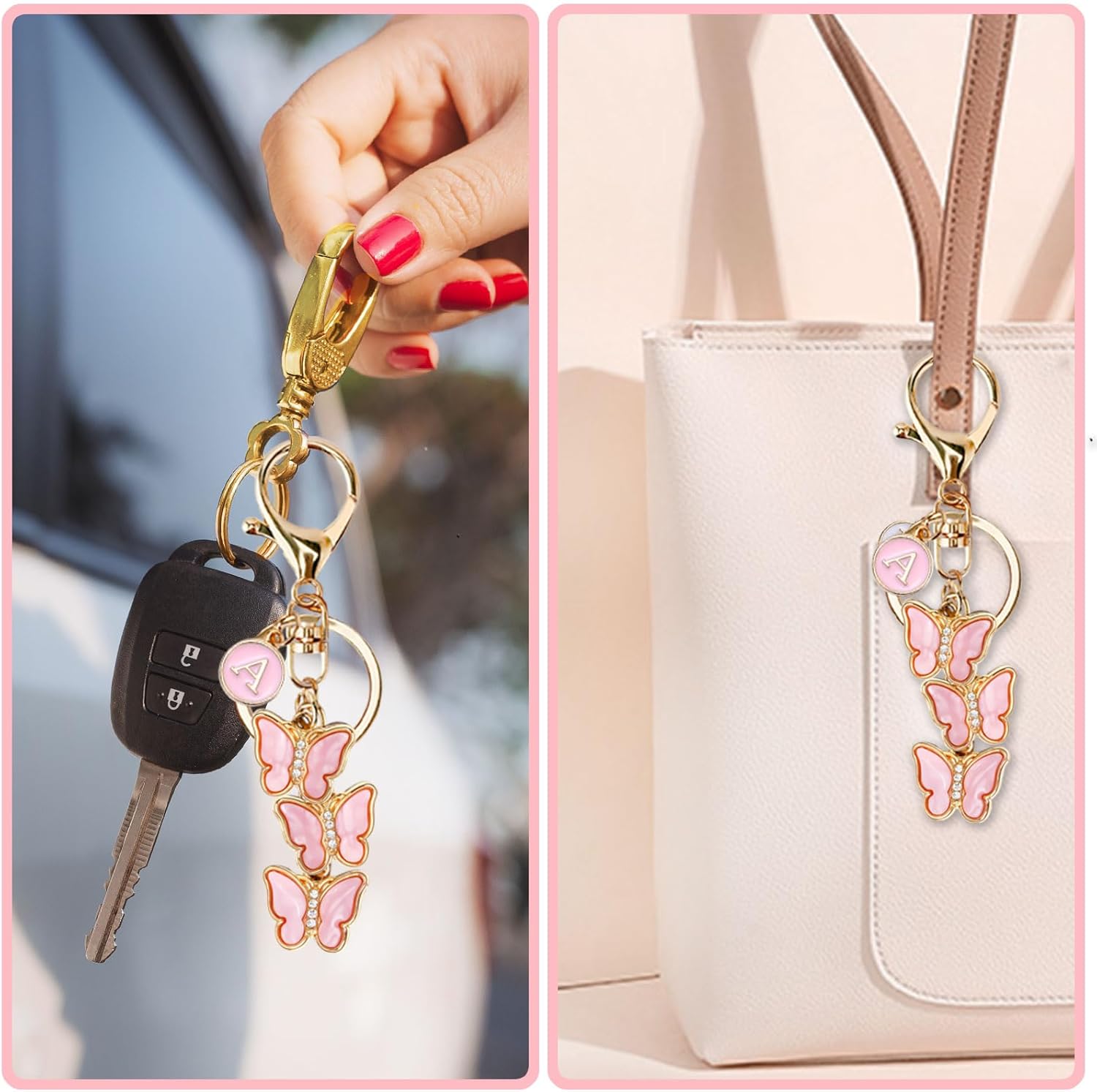 Bag Charms for Handbags- Cute Keychains for Women Car Keys Chain Accessories Beautiful Butterfly Letter Initial Charm - Image 3