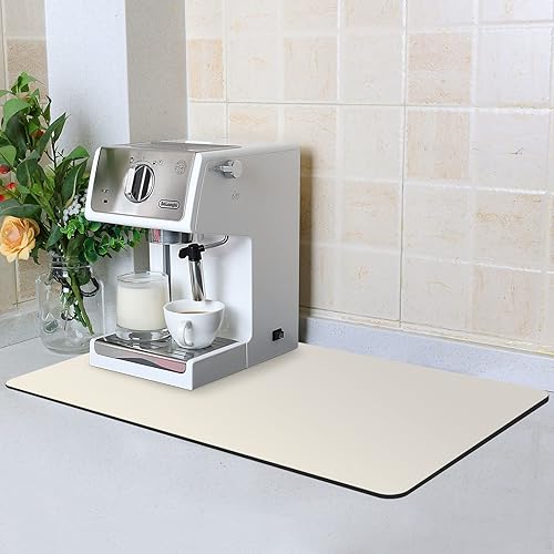 ZLR Coffee Bar Mat for Countertops (16" x 24", XL) - Absorbent, Stain-Hiding Dish Drying Mat for Espresso Machines & Coffee Makers - Quick Dry Diatomite Core & Non-Slip Rubber Backing (Creamy)