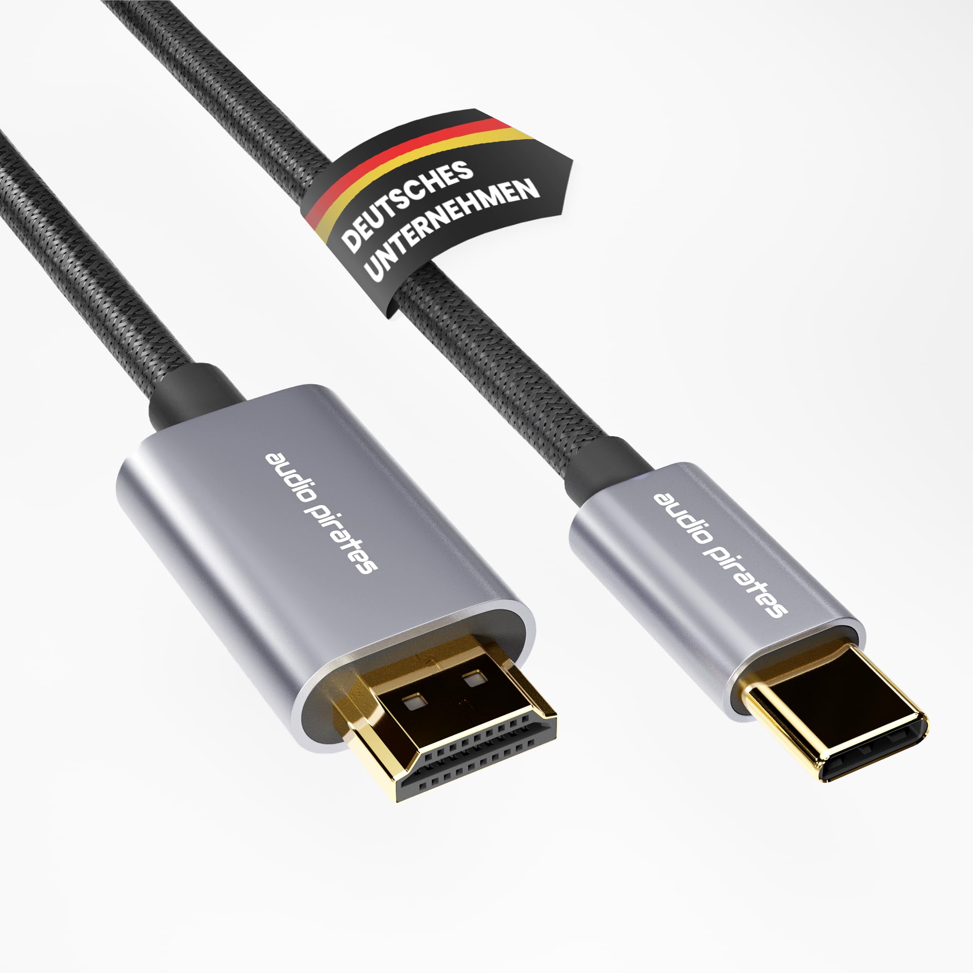 audio pirates Câble USB-C vers HDMI (3 m) 4K @ 60 Hz | Thunderbolt 3/4 | OD : 4 mm | connecteur en métal | plaqué or 24 carats | compatible avec iPhone, MacBook, iPad, Surface, partiellement Android |