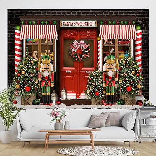 Miniatura 4 de Ticuenicoa Telón de fondo de Navidad de invierno de 7 x 5 pies, feliz Navidad, tienda de dulces, tienda de casa de campo, guirnalda de Papá Noel,