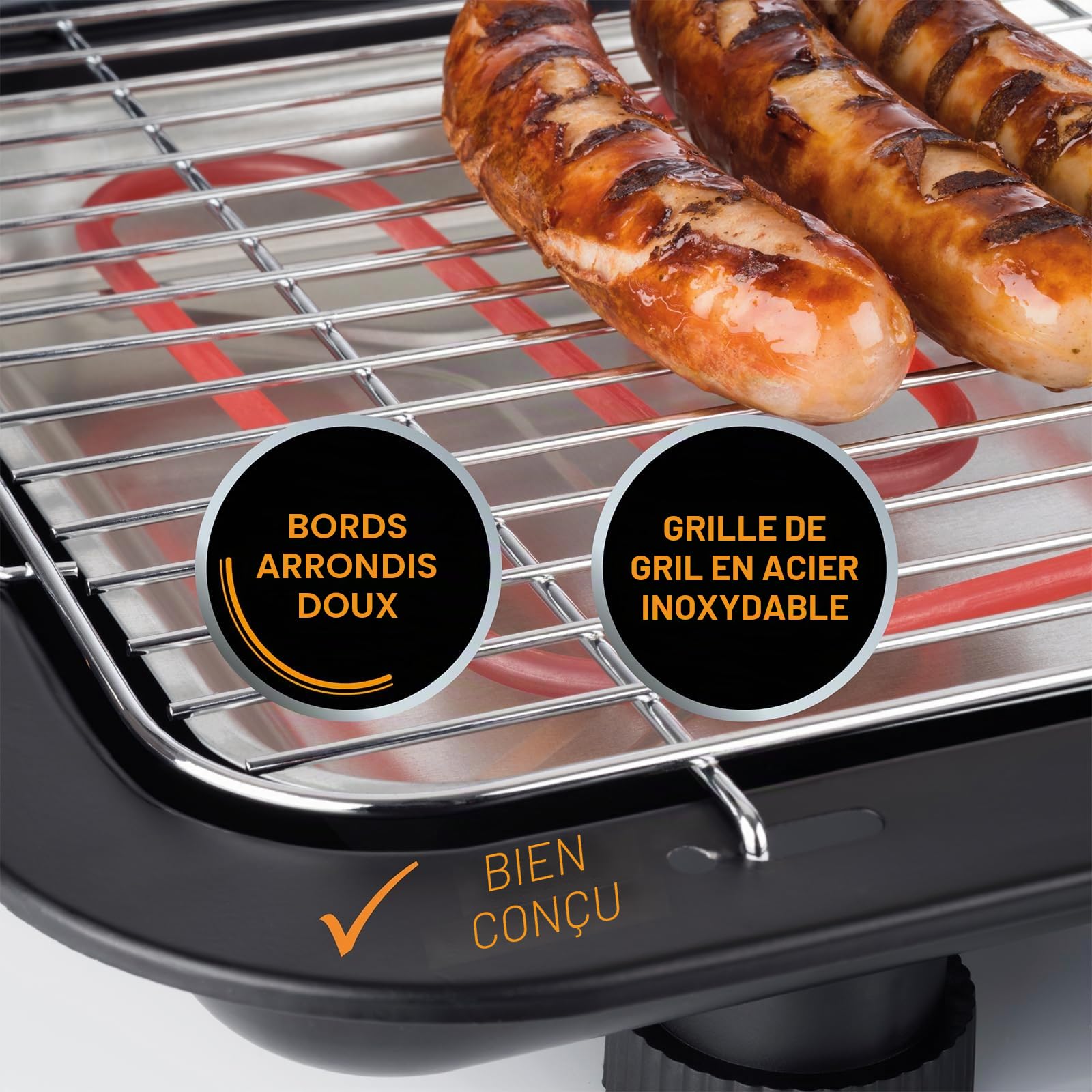 Korona 46221 Barbecue électrique sur pied avec grille XXL (51 x 30 cm) | 2200 W | Protection contre le vent | Témoin lumineux | Interrupteur de sécurité | Réglage de la température en continu