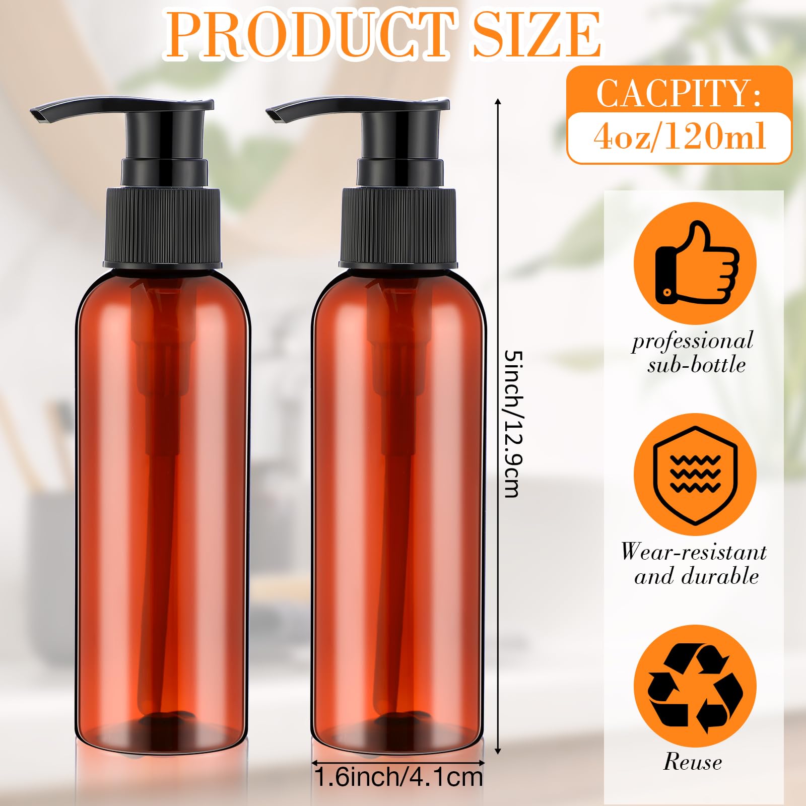 Nuenen 48 bottiglie vuote ricaricabili per lozioni, 120 ml, in plastica, dispenser a pompa, per balsamo, shampoo, a prova di perdite, contenitore per bagnoschiuma, creme, sapone liquido (nero e