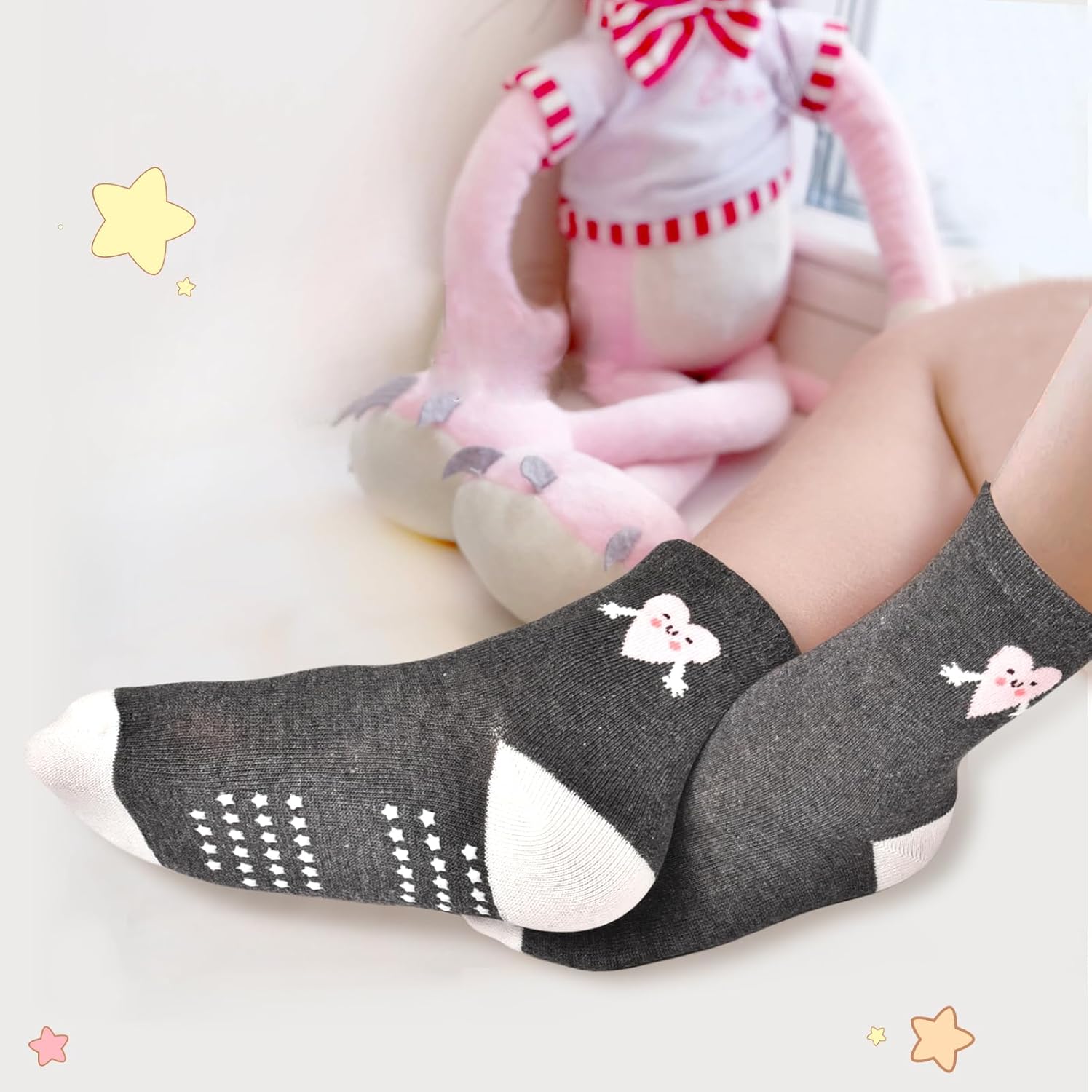 ELUTONG Toddler Grip Socks 12 Pack Non Slip Grips Crew Socks for 1-7 Years Infant Baby Boys Girls Kids - Image 7