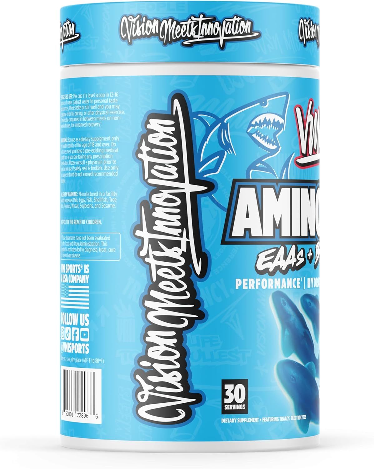 VMI Sports Aminogex Ultra | EAA + BCAA Powder | Amino Acid + Hydration Recovery Drink with Electrolytes, Betaine and Glutamine | (30 Servings) (Blue Shark Gummy)
