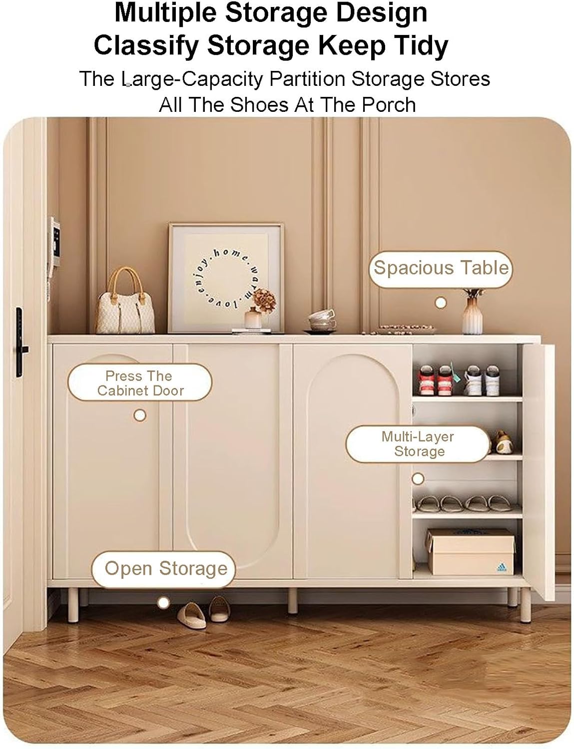 Solitar Shoe Cabinet with Doors,Storage Cabinet Modern with Adjustable Partition,Free Standing Shoe Racks Storage Organizer for Entryway Hallway Living Room(80x34x98cm(31x13x38inch), Cream)