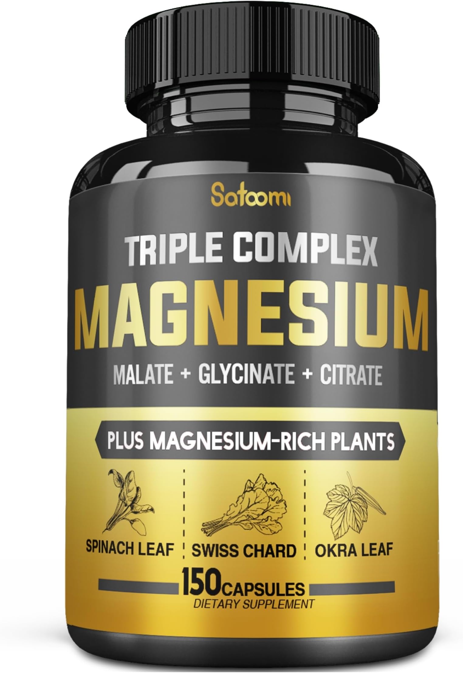 SATOOMI 11in1 Magnesium Glycinate, Magnesium Malate, Magnesium Citrate - Magnesium Complex Capsules - 15500 mg per Serving - Support Muscle, Joint, Heart, & Digestive Health - 150 Count