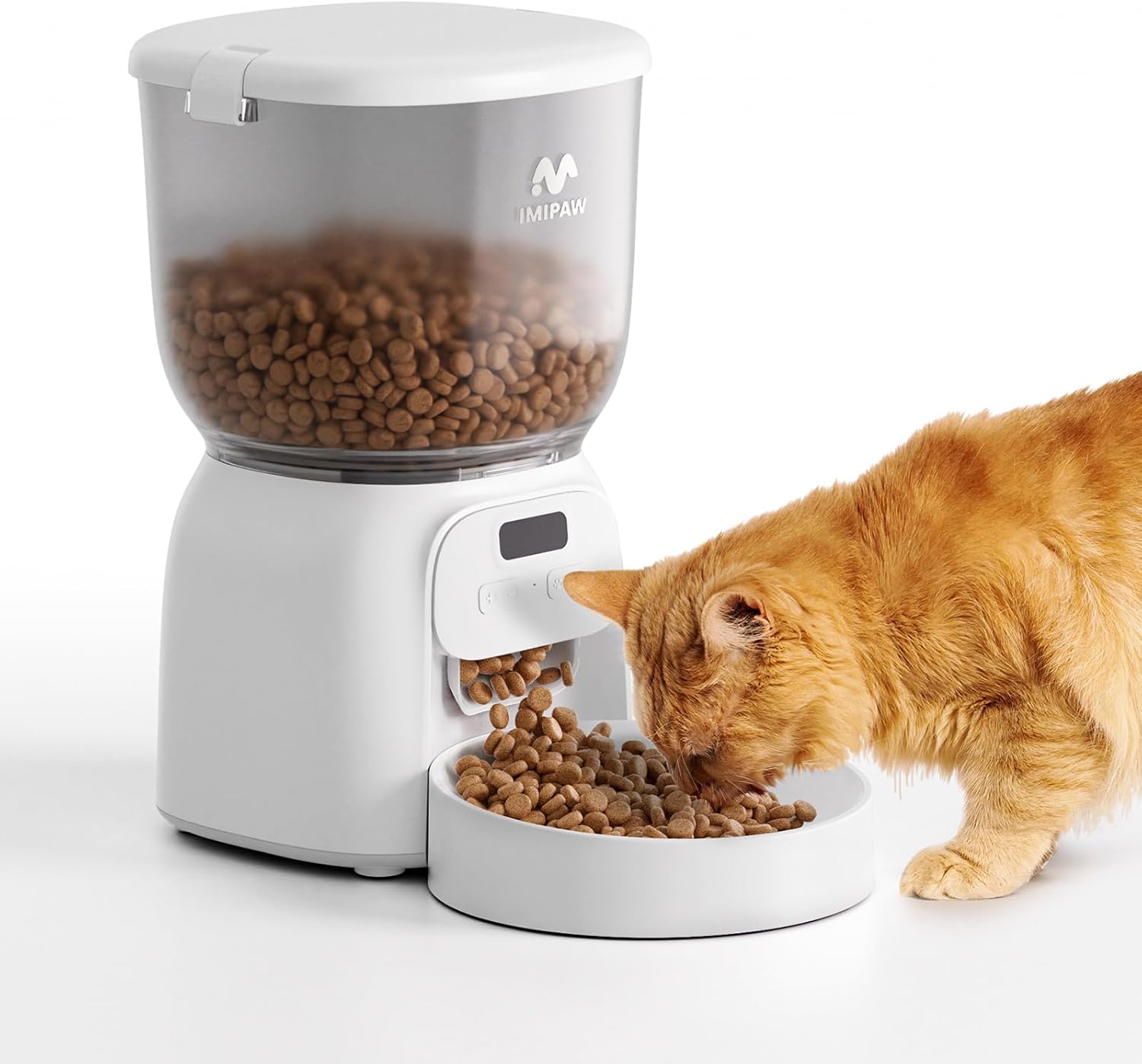 Cat Feeder Automatic – 4L Large Capacity Lock-Fresh Tech, 1-6meals/days, 1-15 portions/meas Timed Feedings, Easy Clean, Anti-Clog, Dual Power Supply