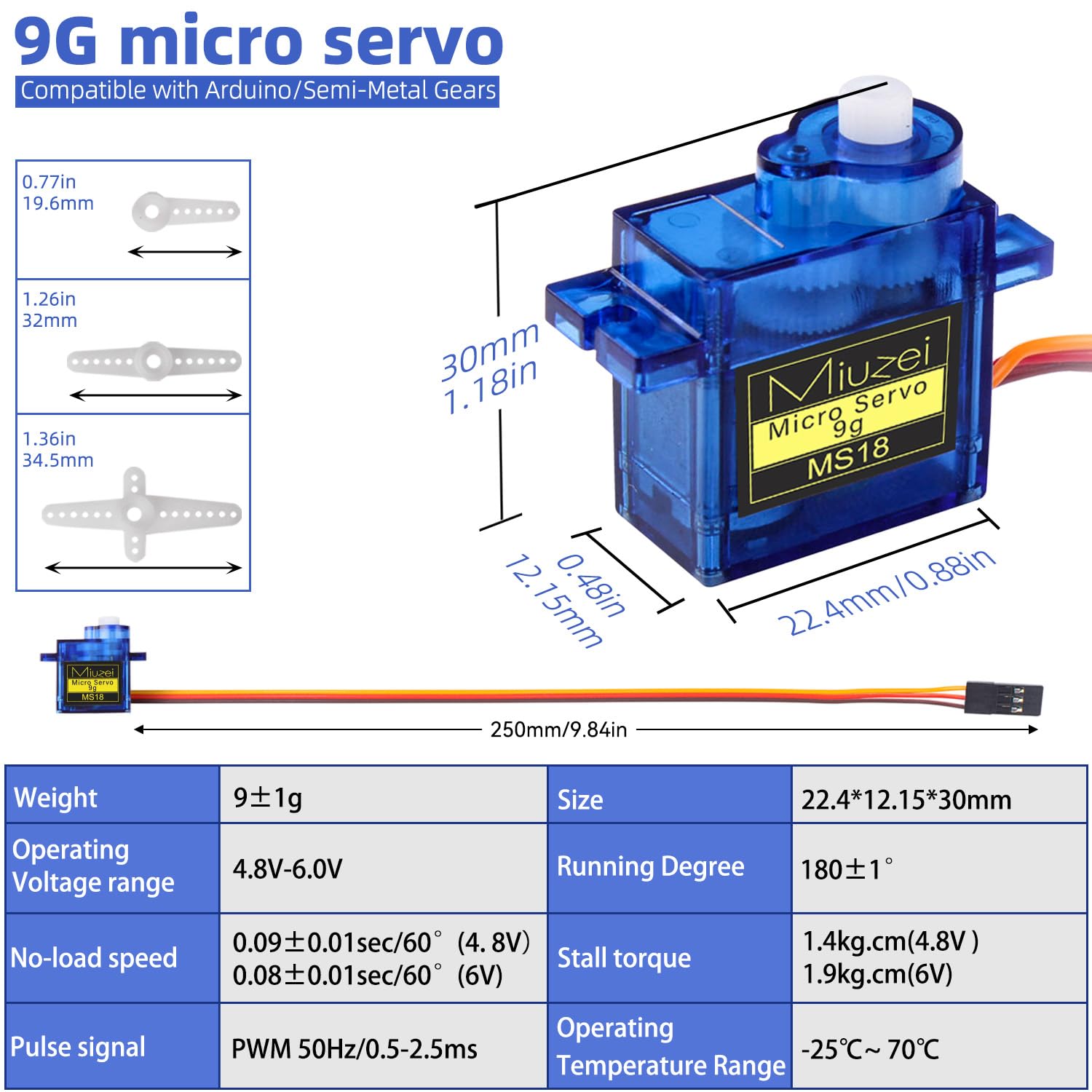 Miuzei Silnik Micro Servo 9G do RC Robot / Hand/Walking Helikopter, łódź, samolot, helikopter, samochód, sterowanie modelarstwem z kablem, mini mikro-silnik, serwa, modelarstwo do Arduino (10 x