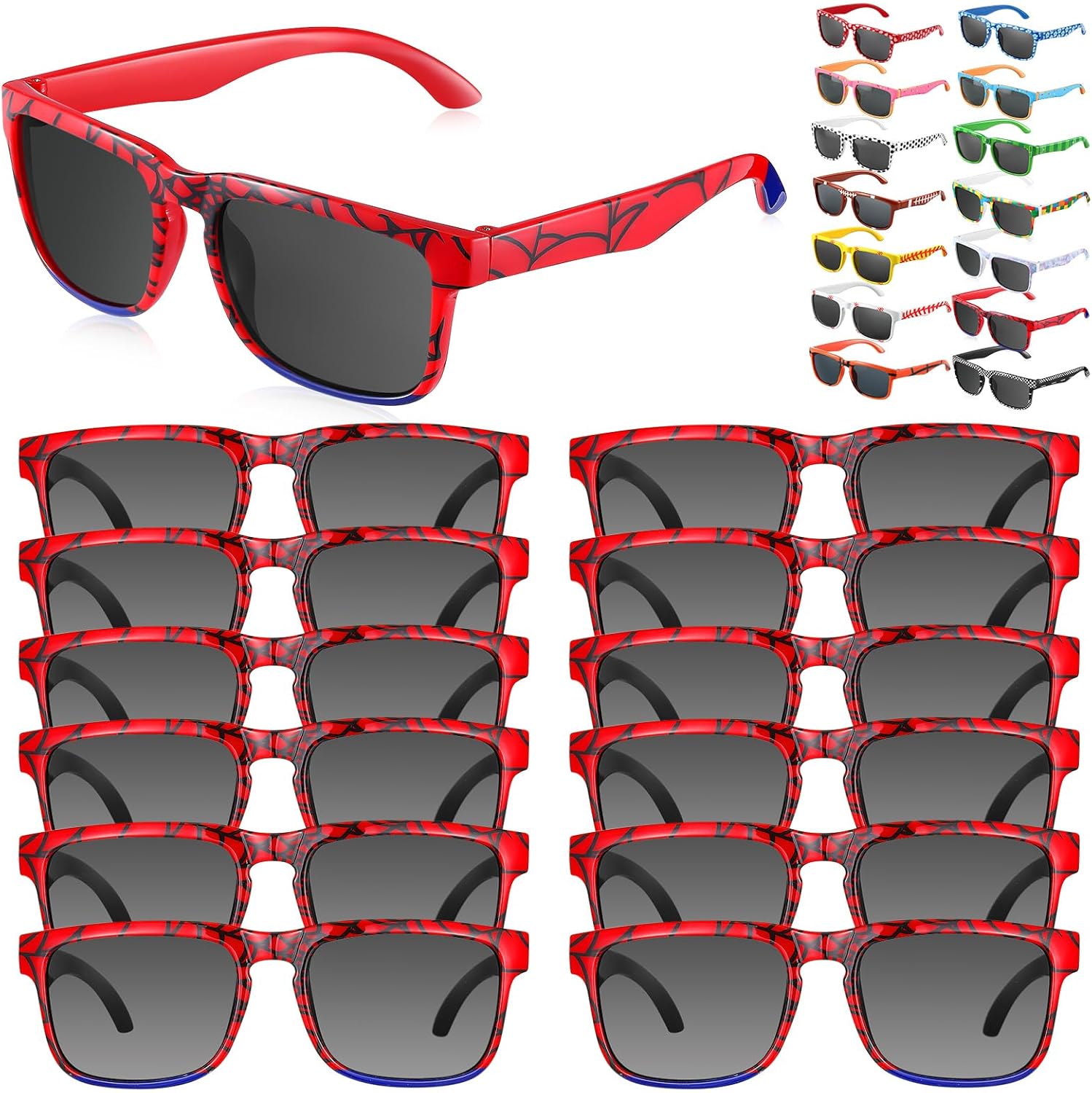 12 Pack Sunglasses for Kids Party Favors Plastic Sunglasses for Summer Pool Beach Accessories Birthday Gifts(Spider)