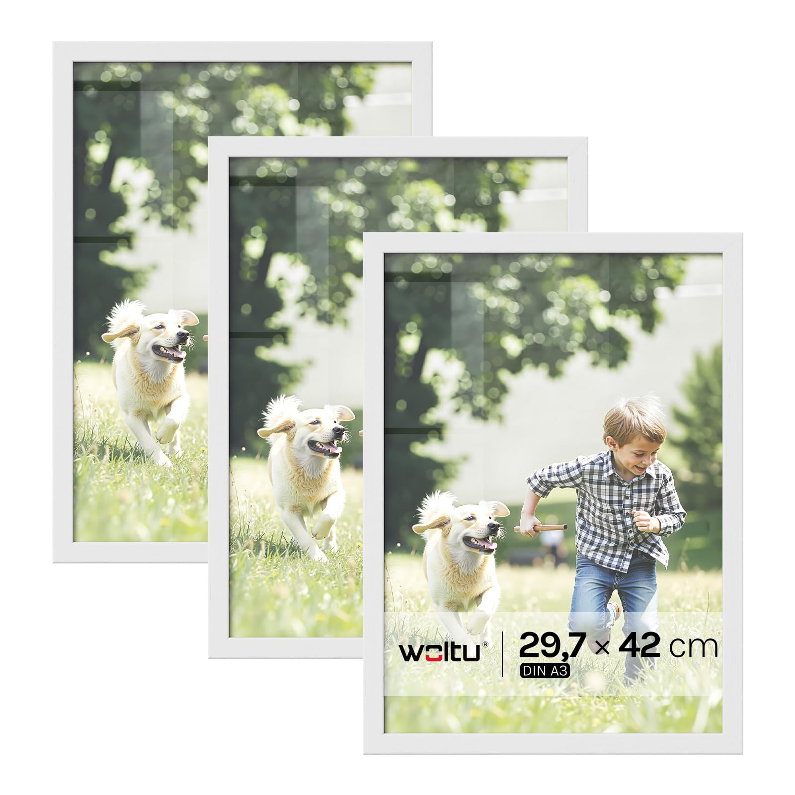 WOLTU Bilderrahmen, MDF-Holz Fotorahmen mit Passepartout für Fotos, bruchsichere PS-Platte zum Aufhängen und Aufstellen, Collage Wanddeko Rahmen