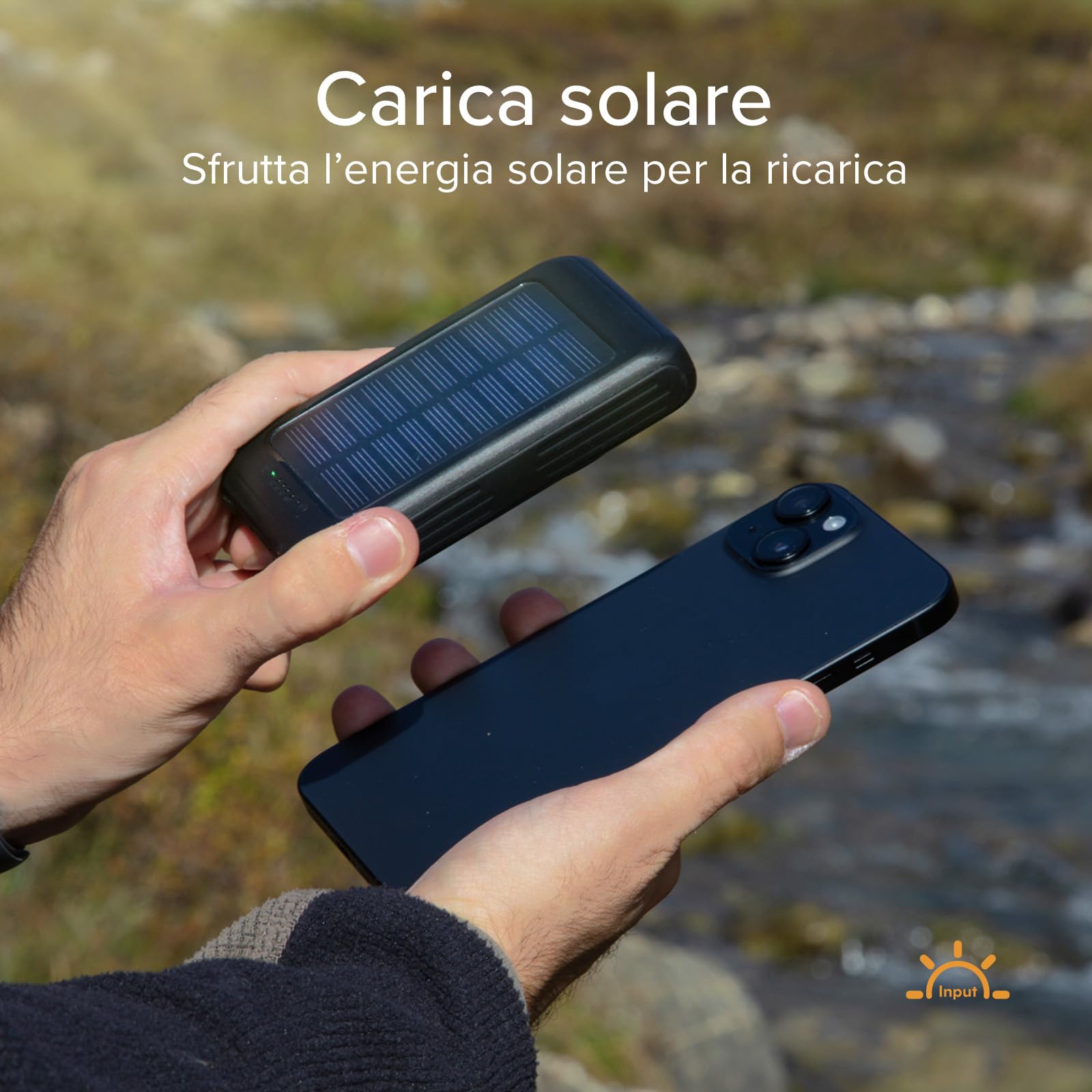 SBS Solar MagSafe PowerBank, 5000mAh, Power Bank con Pannello Solare | Ricarica Wireless, Intelligent Charge (IC), Torcia LED, Caricabatterie Portatile da Viaggio, Design Compatto, Nero
