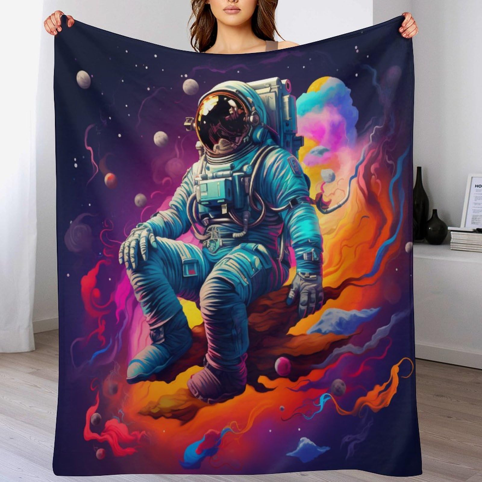 Manta de franela 3D de astronauta para sofá colcha suave infantil de 100x130 cm