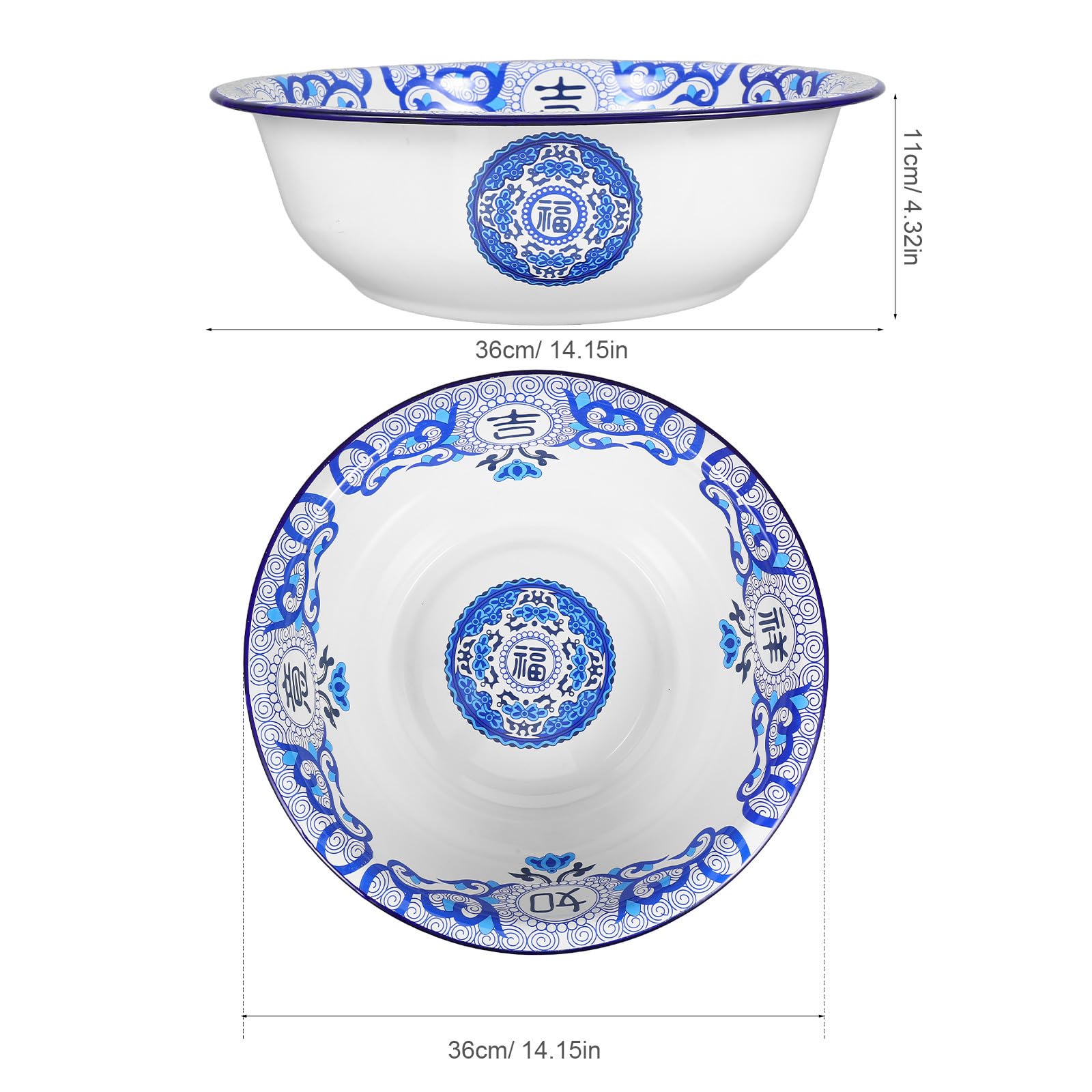 Tazón de Esmalte Vintage Azul, Gran Capacidad, Resistente al Calor
