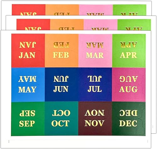 Miniatura 4 de 36 pestañas mensuales de papel de aluminio dorado, pestañas adhesivas, accesorios de diseñador, calcomanías de calendario de metal neutro para