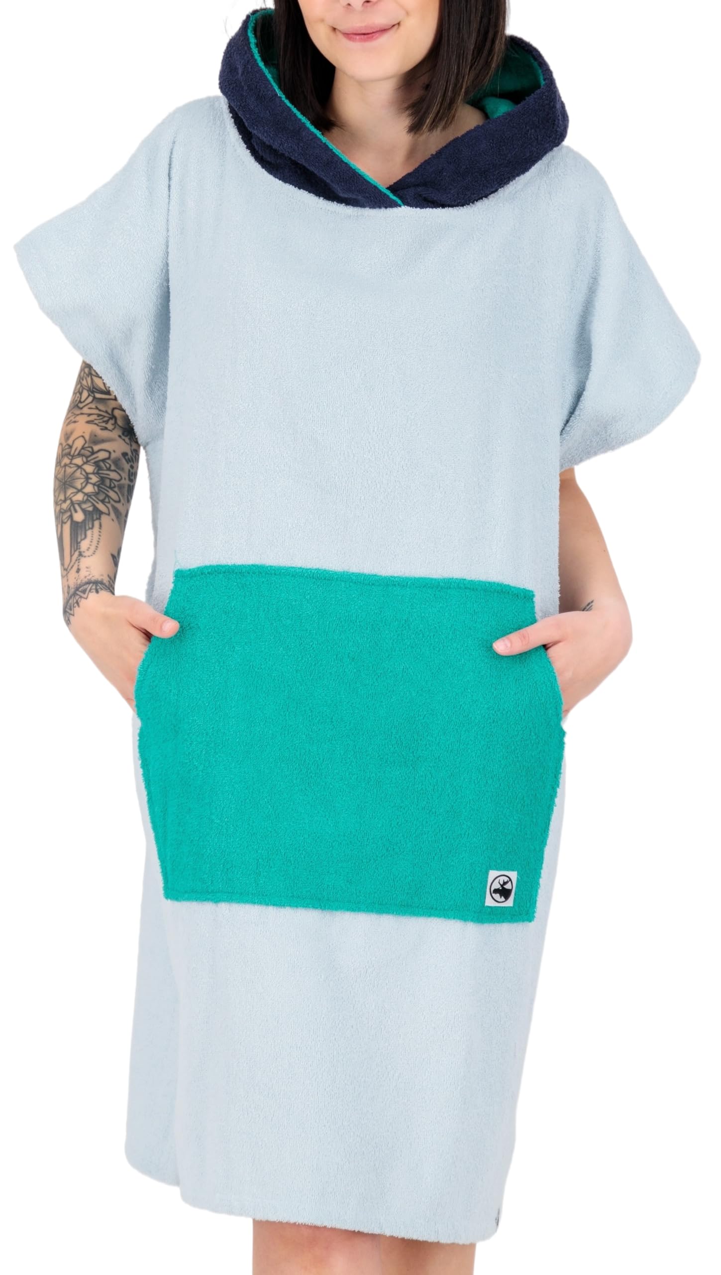 DEPROC-Active Parlee Beach Poncho de Bain, Poncho de Surf, Aide au déménagement, 100% Coton, Bleu Clair, S/Tall