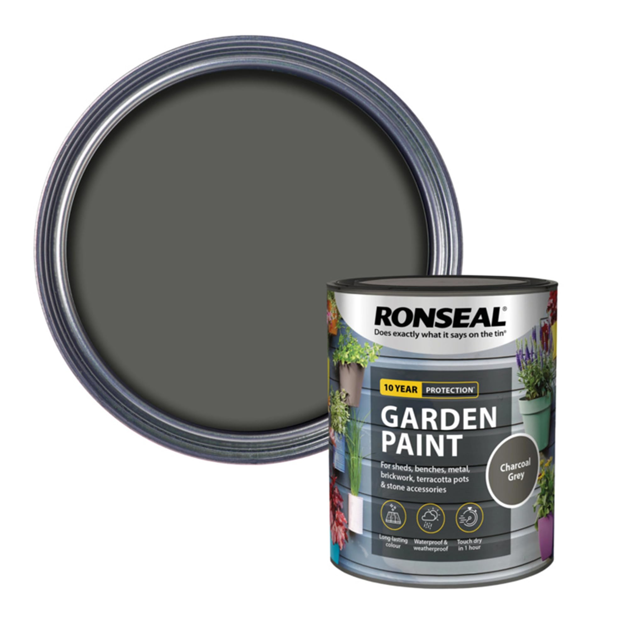 AOC24 Garden Fence Paint 750ml – Multi-Surface Exterior Paint for Wood, Brick, Metal, Stone & Terracotta – Waterproof, Resists Fading, Matt Finish for Sheds, Fences, Garden Furniture Charcoal Grey