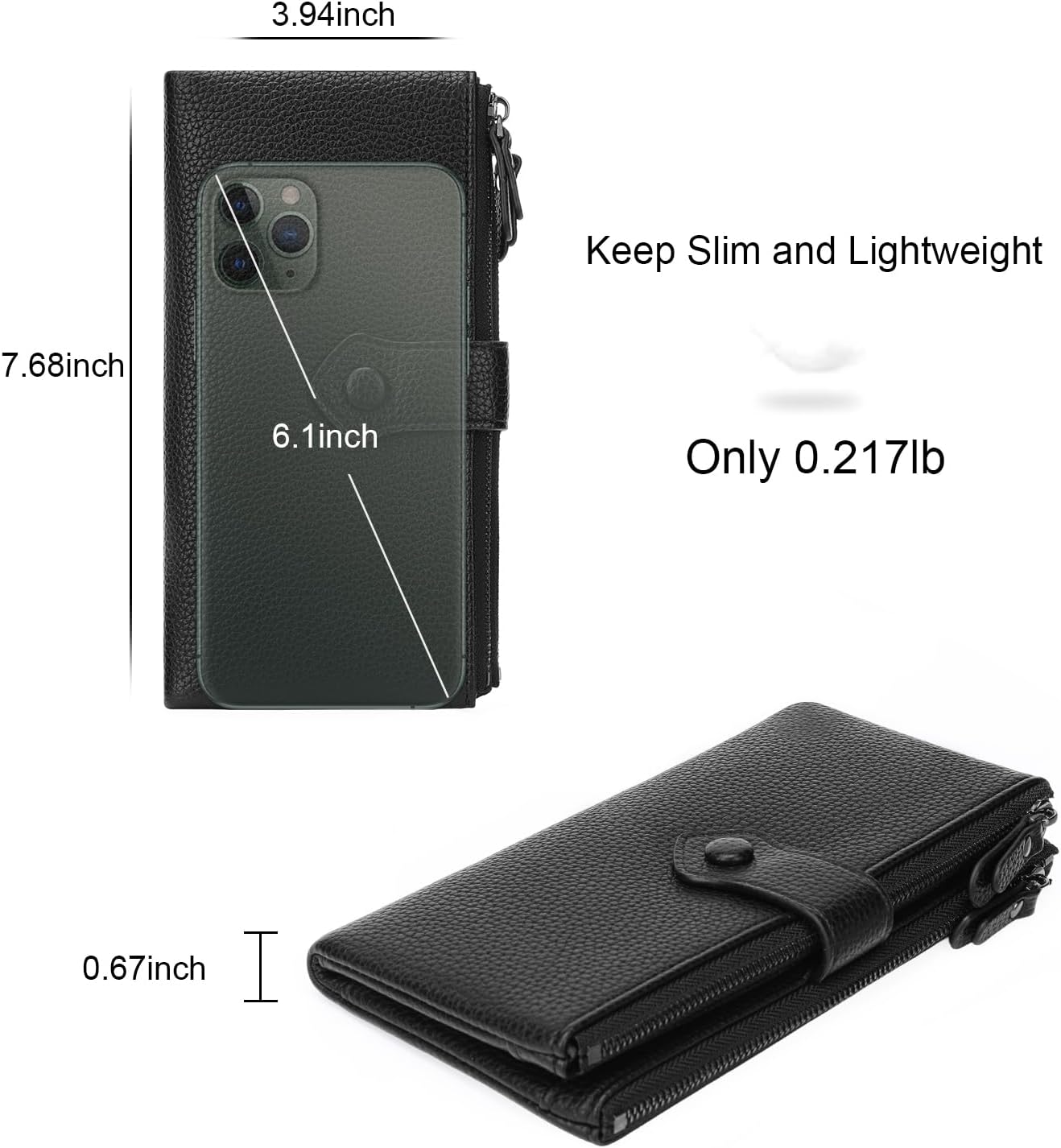 Women Soft Leather Wallets Slim Bifold RFID Blocking Ladies Credit Card Holder Double Zipper Pockets - Image 3