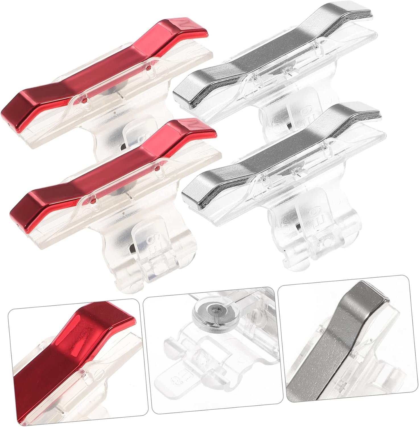 KALLORY 2Pairs Mobile Game Controller Metal Buttons of Red Silver Aim Key Joystick Shooter Phone Gaming Trigger for Enhanced Shooting Performance and Stability