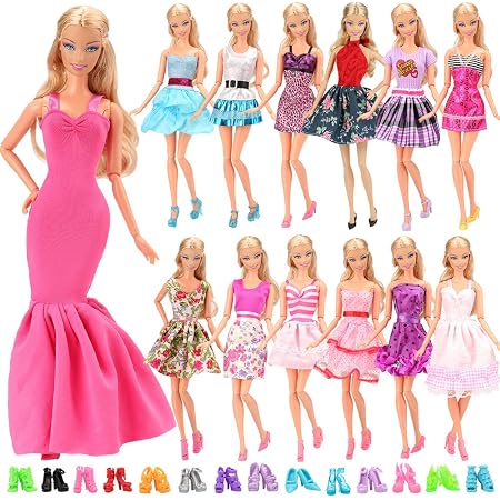 Amazon Barwa バービー用ドレス 着せ替え服 15枚セット ランダム５枚ドレス １０ペア靴 アクセサリー 1 6ドール用 ドレス アクセサリー おもちゃ