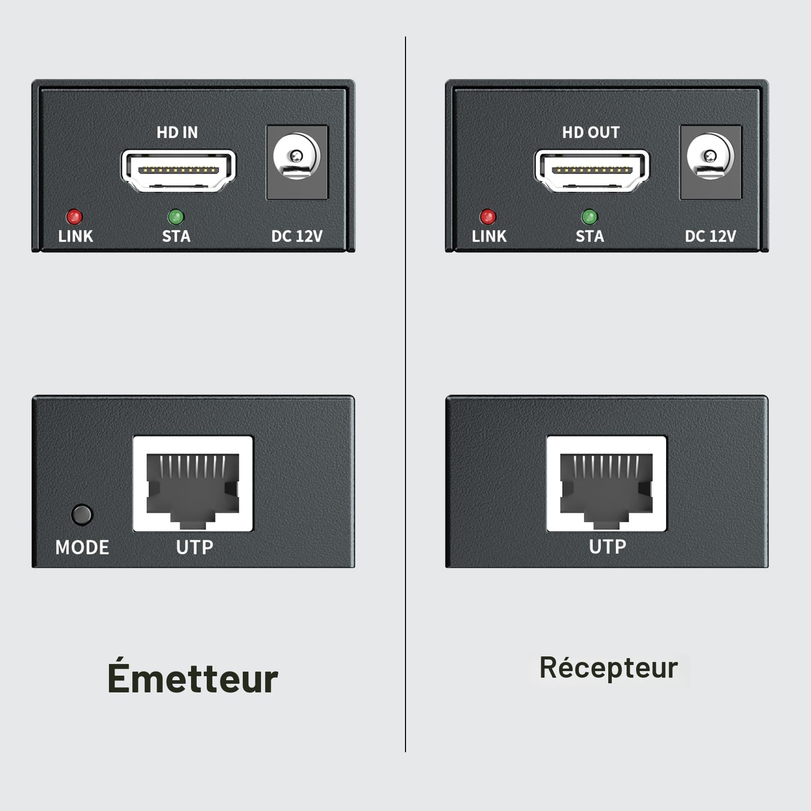 DT237P HDMI Extender sur IP 120m/400ft Extendeur HDMI RJ45 sur Single Cat5e / 6/7 Full HD 1080P@60Hz Support POE et Transmission 1 vers Plusieurs Via Switch