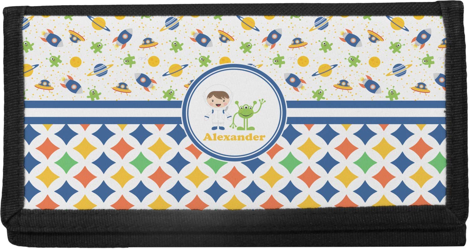 Personalized Boy's Space & Geometric Print Canvas Checkbook Cover