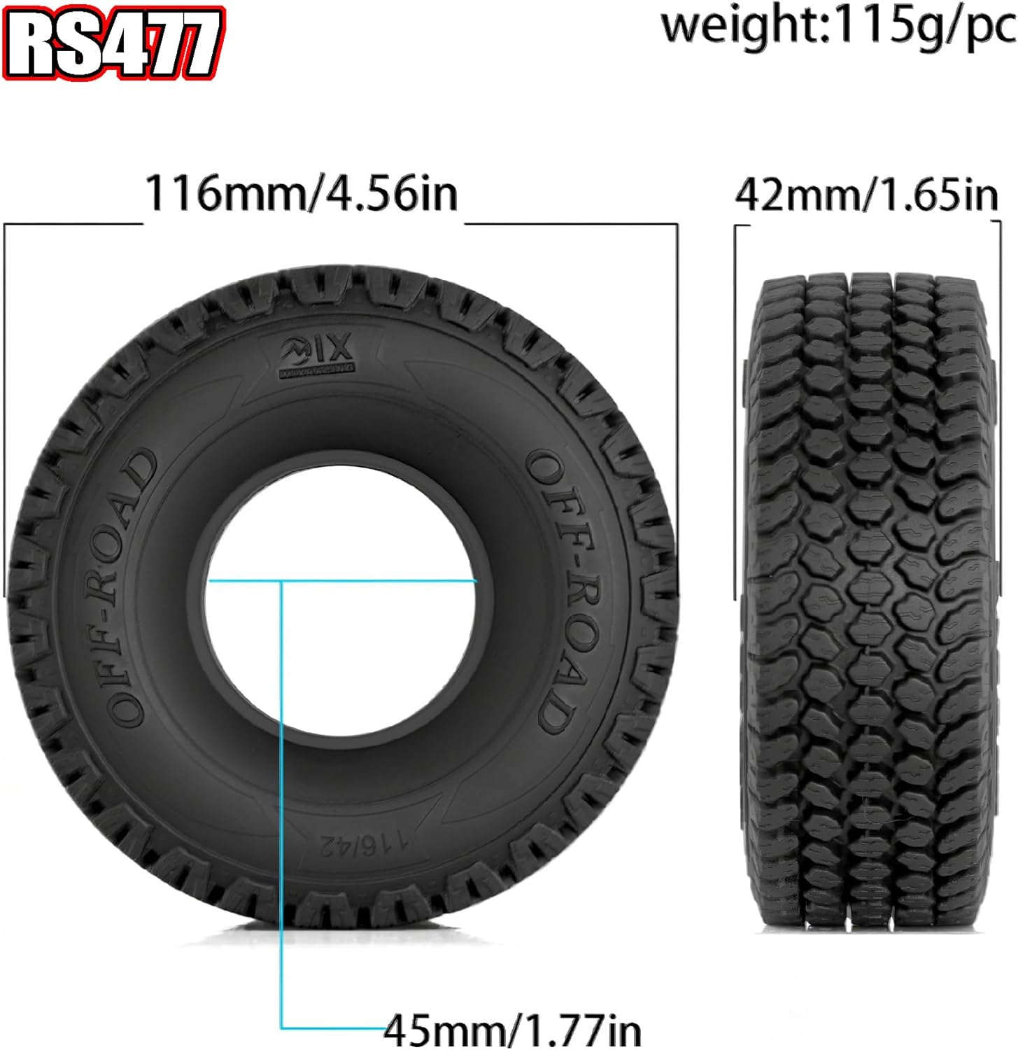 4PCS 1.9 Crawler Tires 12mm Hex 116mm OD Fit for 1/10 RC Crawler Axial SCX10 Traxxas TRX4 TRX6 AXI03007 90046 Redcat Gen 8 (1.9)