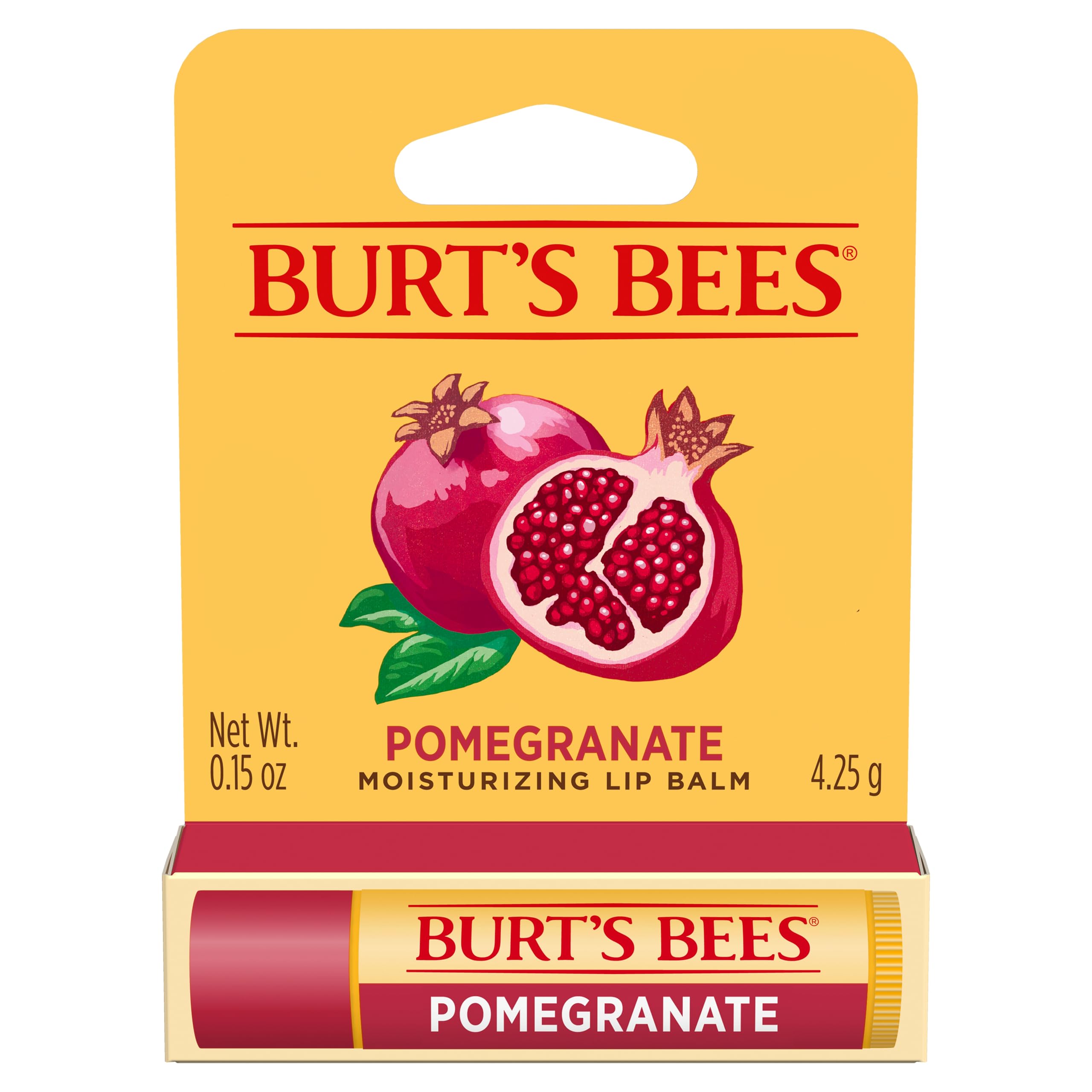Burt's Bees Lip Balm, Pomegranate, Lip Moisturizer With Responsibly Sourced Beeswax, Natural Conditioning Treatment, 1 Tube, 0.15 oz.