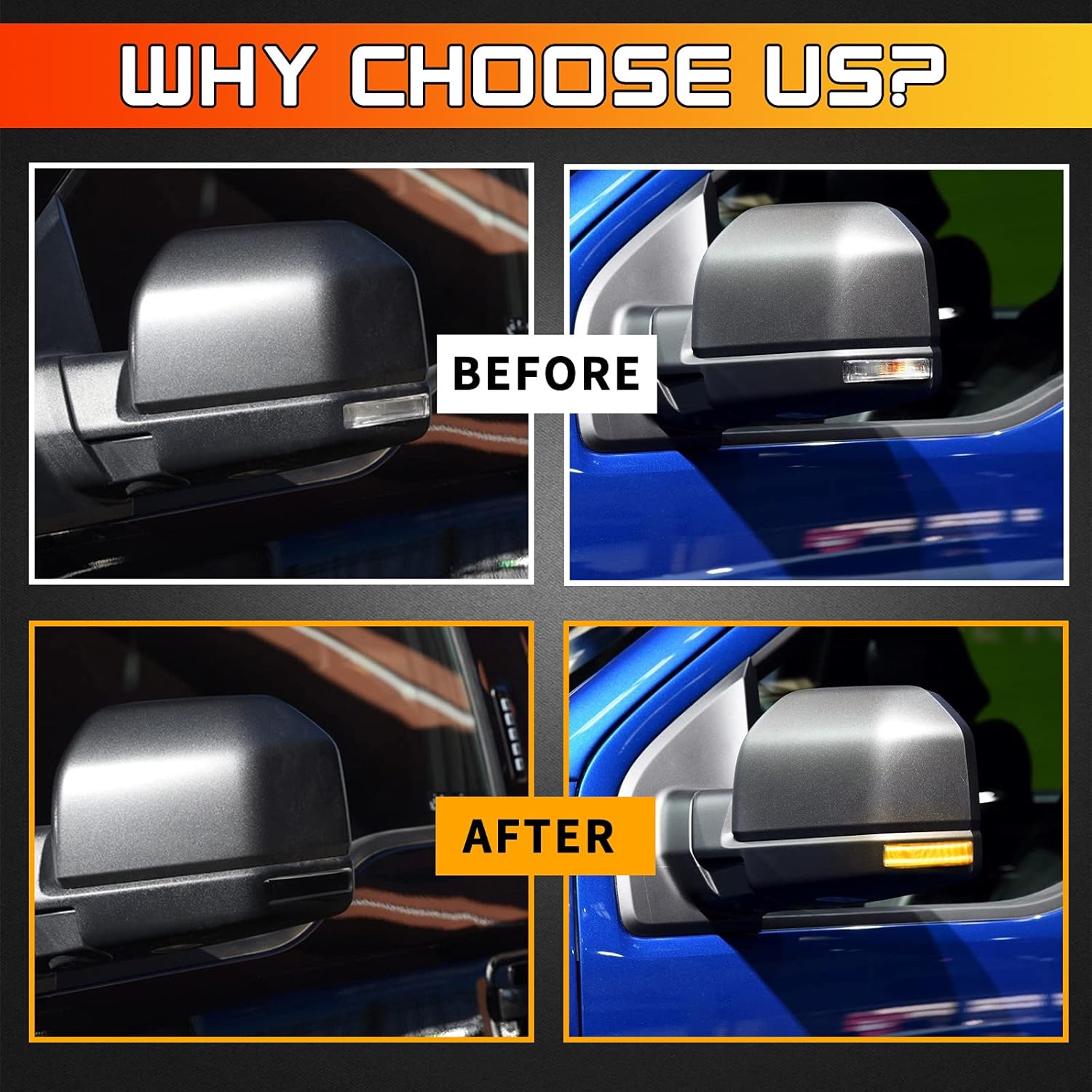 F150 Side Marker Light Amber Super Duty Smoked Lens 36-LED Sequential Flowing LED Turn Signal Mirror Lights Kit for Ford F150 2015-2021 (DK028-2LY)