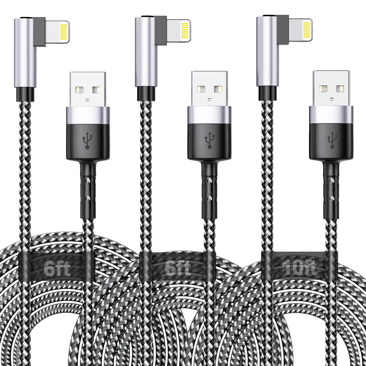 Cable iPhone USB A a Lightning de carga rápida trenzado y resistente con codo de 90 grados 8