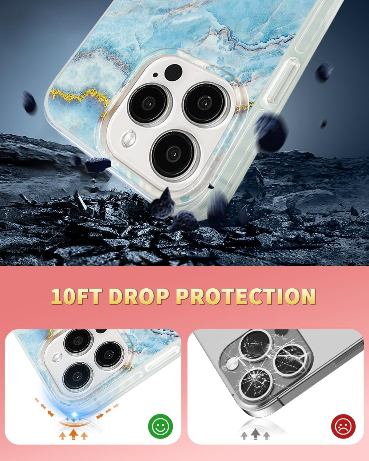 SCORPIFY for iPhone 14 Pro Case [Compatible with MagSafe] with Icelandic Blue Marble Design, Cute Magnetic Phone Cover for Women Girls and Men, Slim Shockproof Bumper with Gold Accents