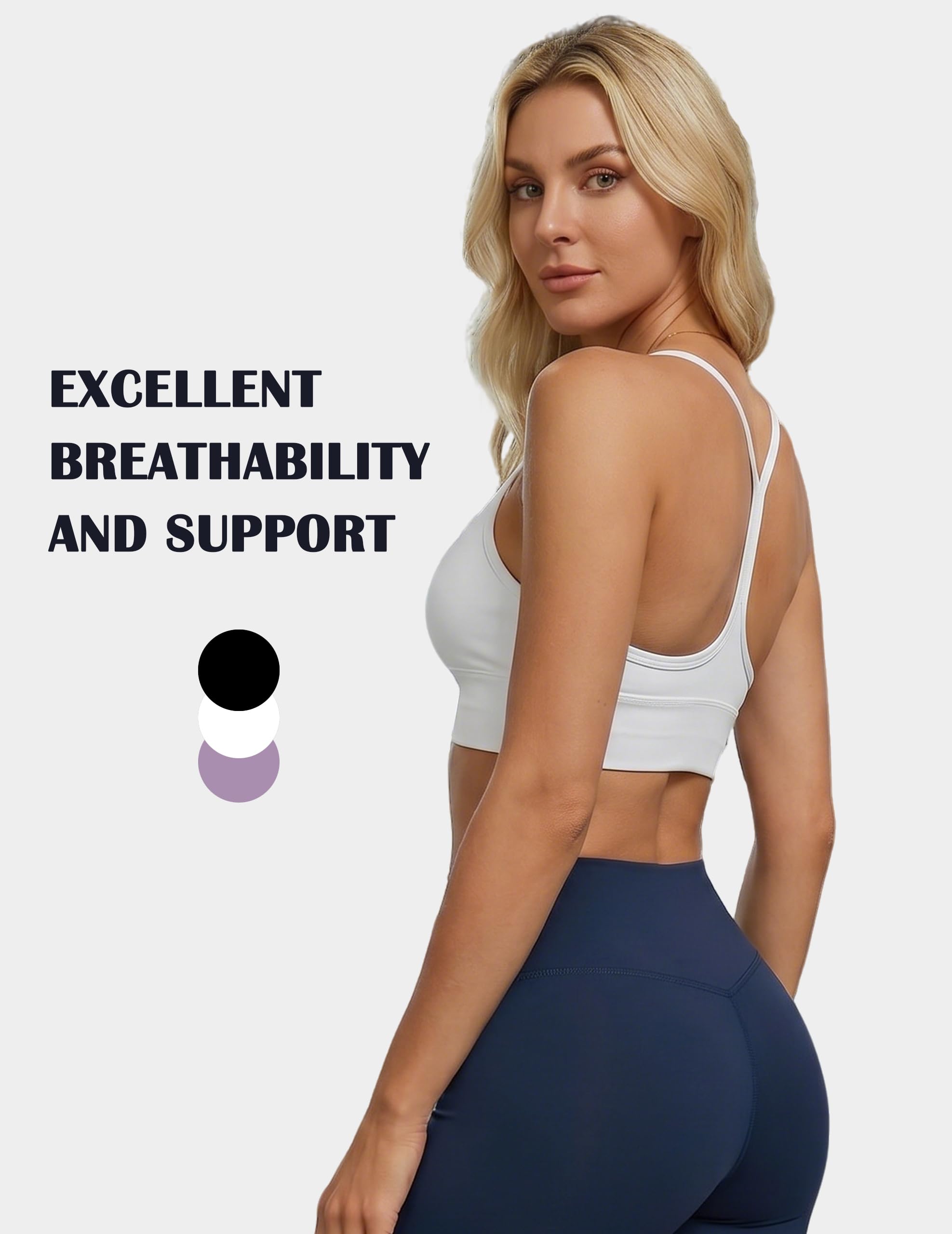 Soutien Gorge de Sport Femme Dos en Y Respirant Bretelles Fines Soutien Moyen pour Yoga Soutien-Gorge de Sport avec Coussinets Amovibles sans Armature pour Fitness Course à Pied