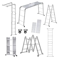 YRHome 6in1 Mehrzweckleiter Alu Gelenkleiter Klappleiter Steigleiter (340 cm) Mehrzweckleiter
