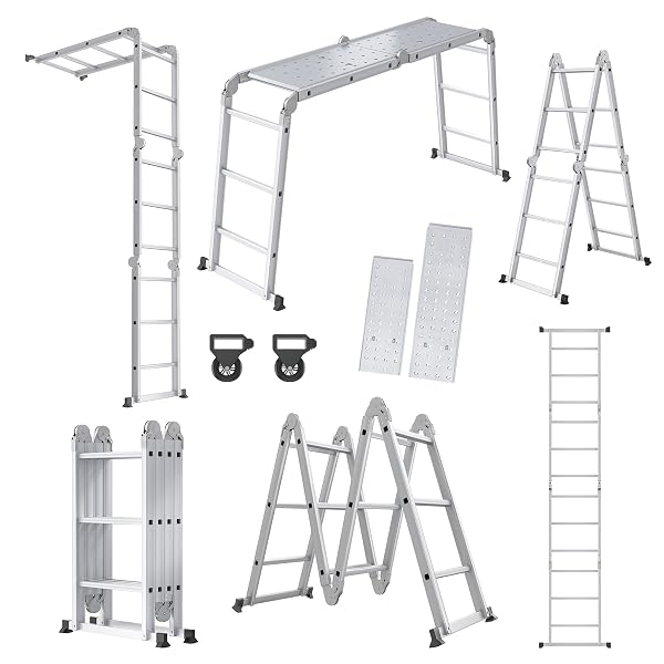 YRHome 6in1 Mehrzweckleiter Alu Gelenkleiter Klappleiter Steigleiter (340 cm) Mehrzweckleiter