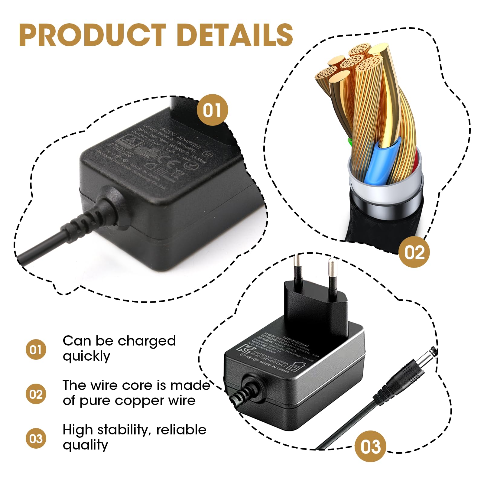 Alimentatore 12v 1A Con Cavo Da 1 Metro Per Strisce Telecamere - Foto 12